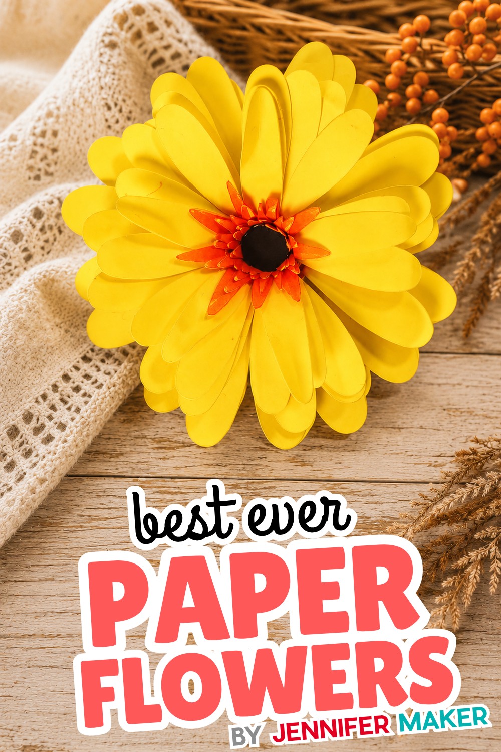 Bright rolled paper daisies in gerbera style