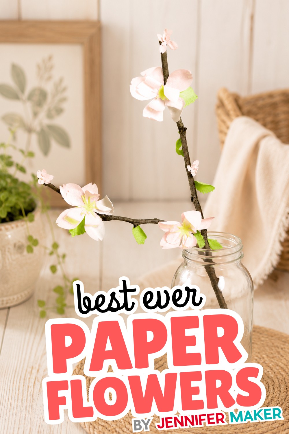 Delicate paper cherry blossom branch